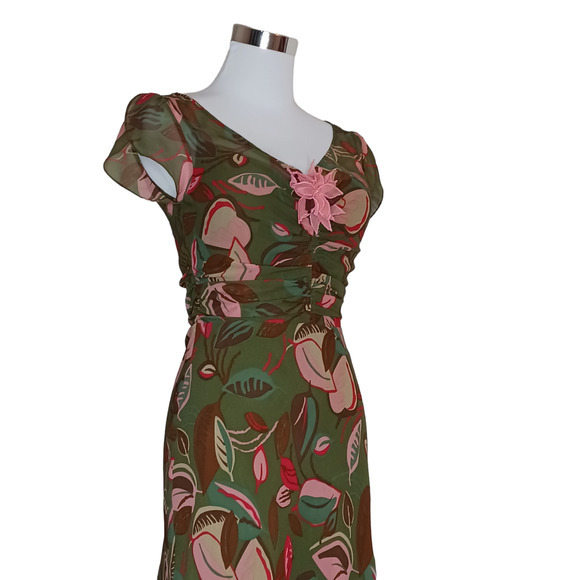 Y2K BCBGMAXAZRIA Silk Midi Dress Ruched XS XXS Coquette Fairy Dainty Babydoll - Picture 5 of 16